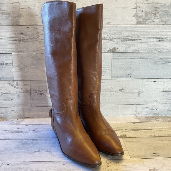 White Mountain Shoes - White Mountain Boots Womens 8.5 Brown Leather Pointed Riding Buckle Strap Tall